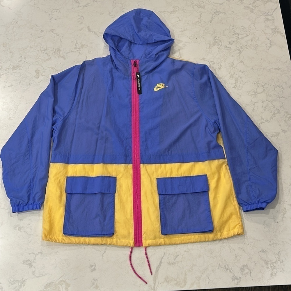 90’s Y2K Nike Full Zip Windbreaker Blue Yellow Pink Jacket Womens Size 2X - Picture 3 of 16